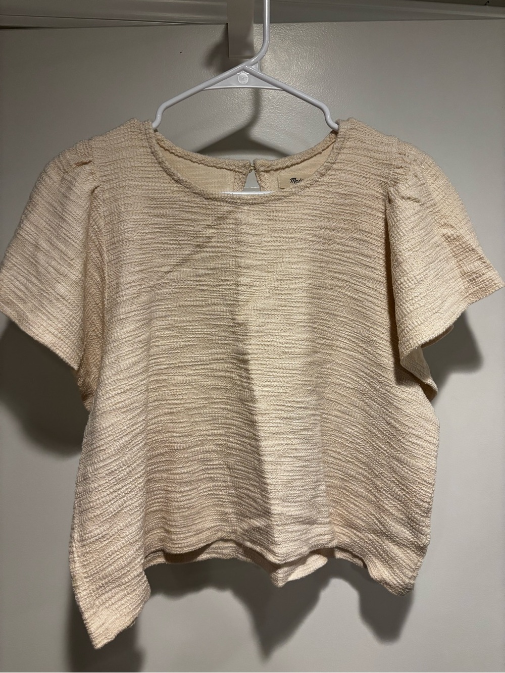 Madewell Cropped Textured Puff Sleeve Butterfly Flutter Short Sleeve Large